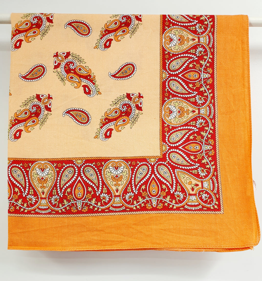 Paisley patterned cotton scarf, size 50x50cm, blue/orange