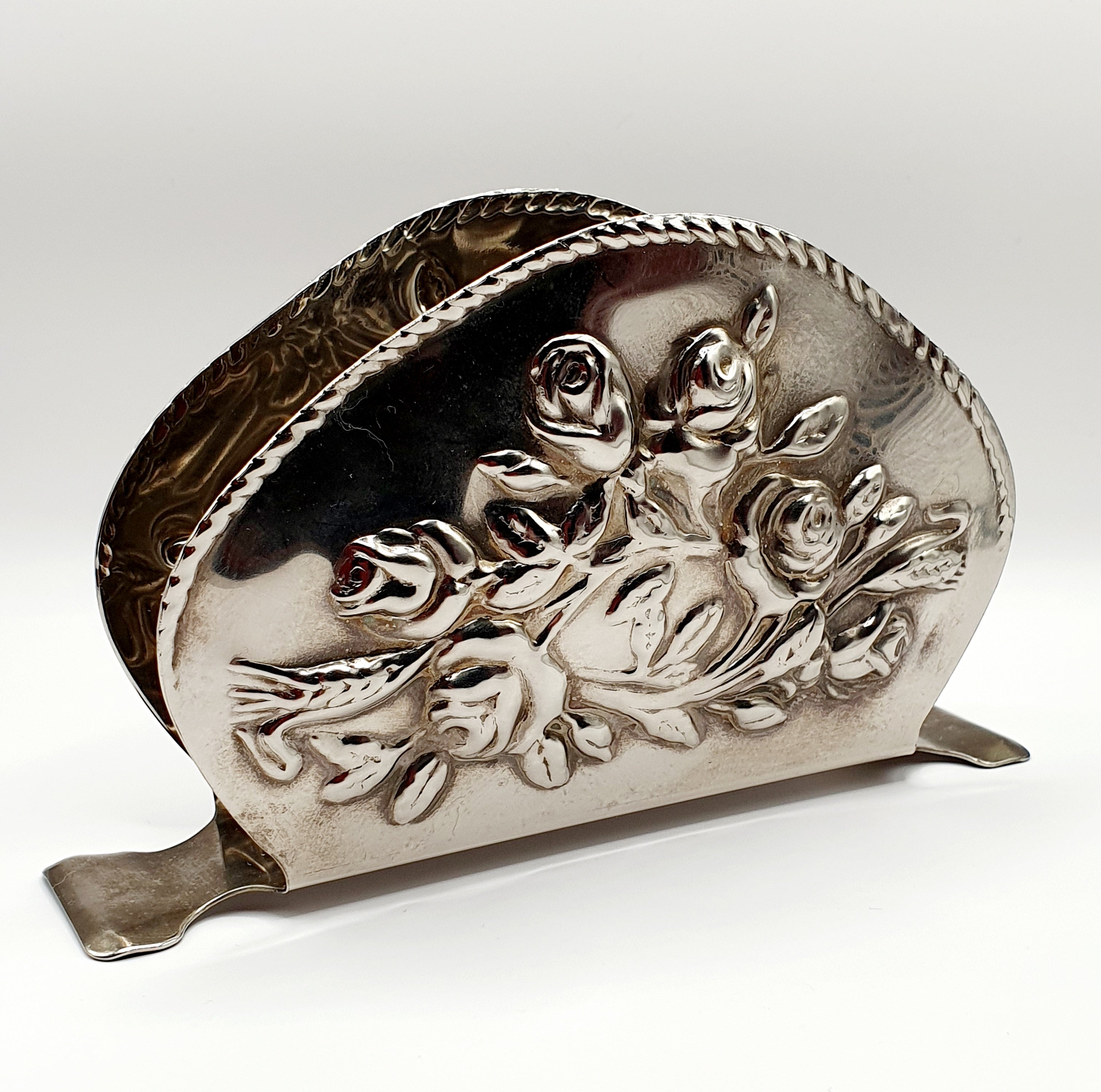 Vintage napkin holder, wave pattern/floral pattern