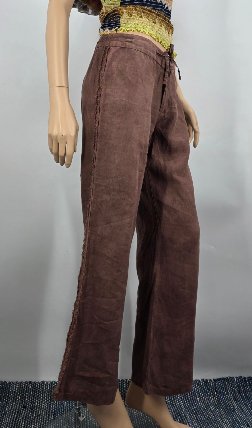 MEXX, brown low-waisted linen trousers from the 2000s, waist 82cm, size 36-38