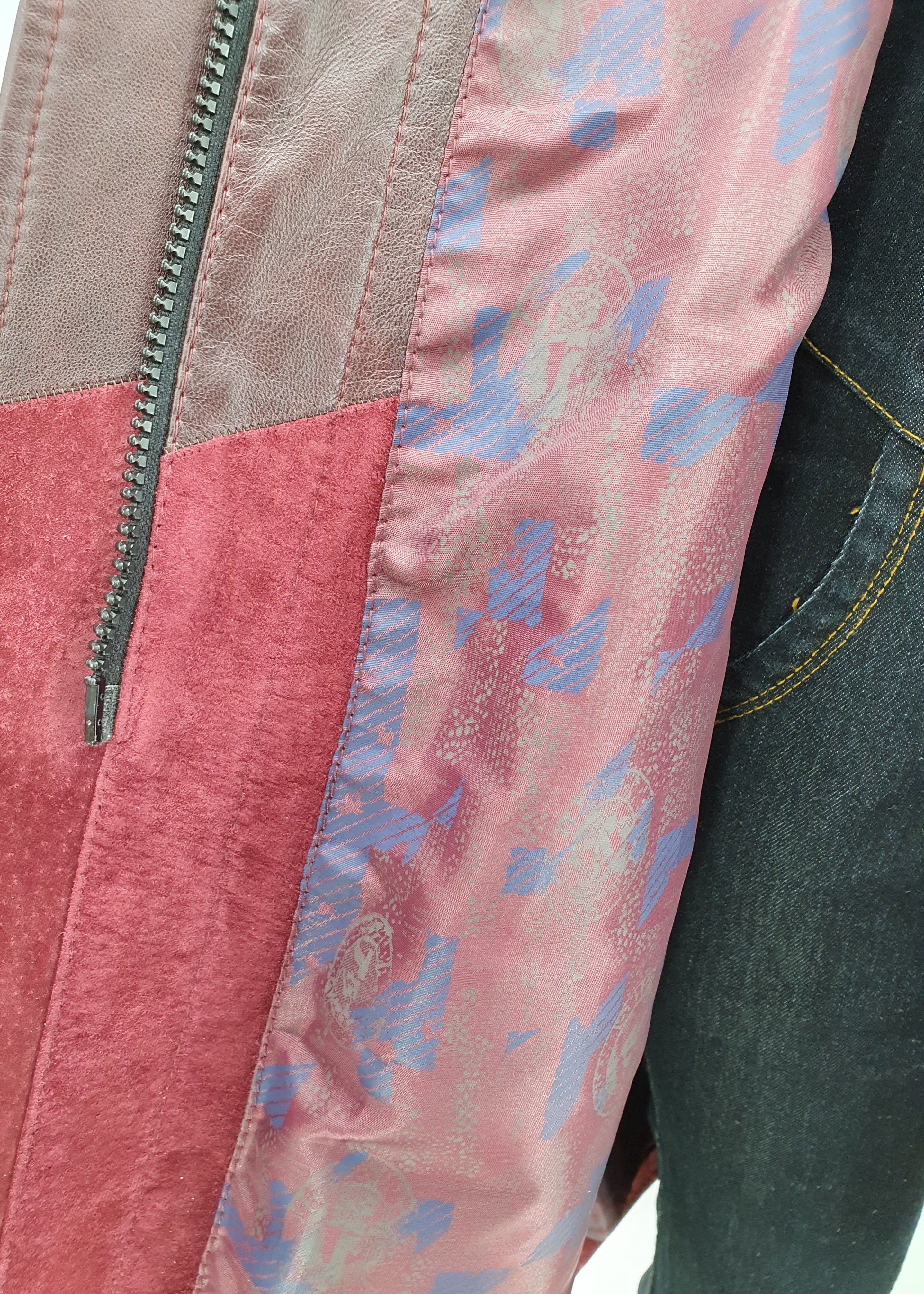 Beeline, suomalainen mokkanahkatakki 80-90-luvulta, väri viininpunainen, koko 42