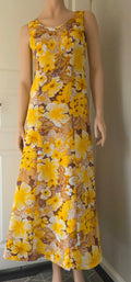 Yellow floral maxi vest dress from the 60s-70s, size 34-36