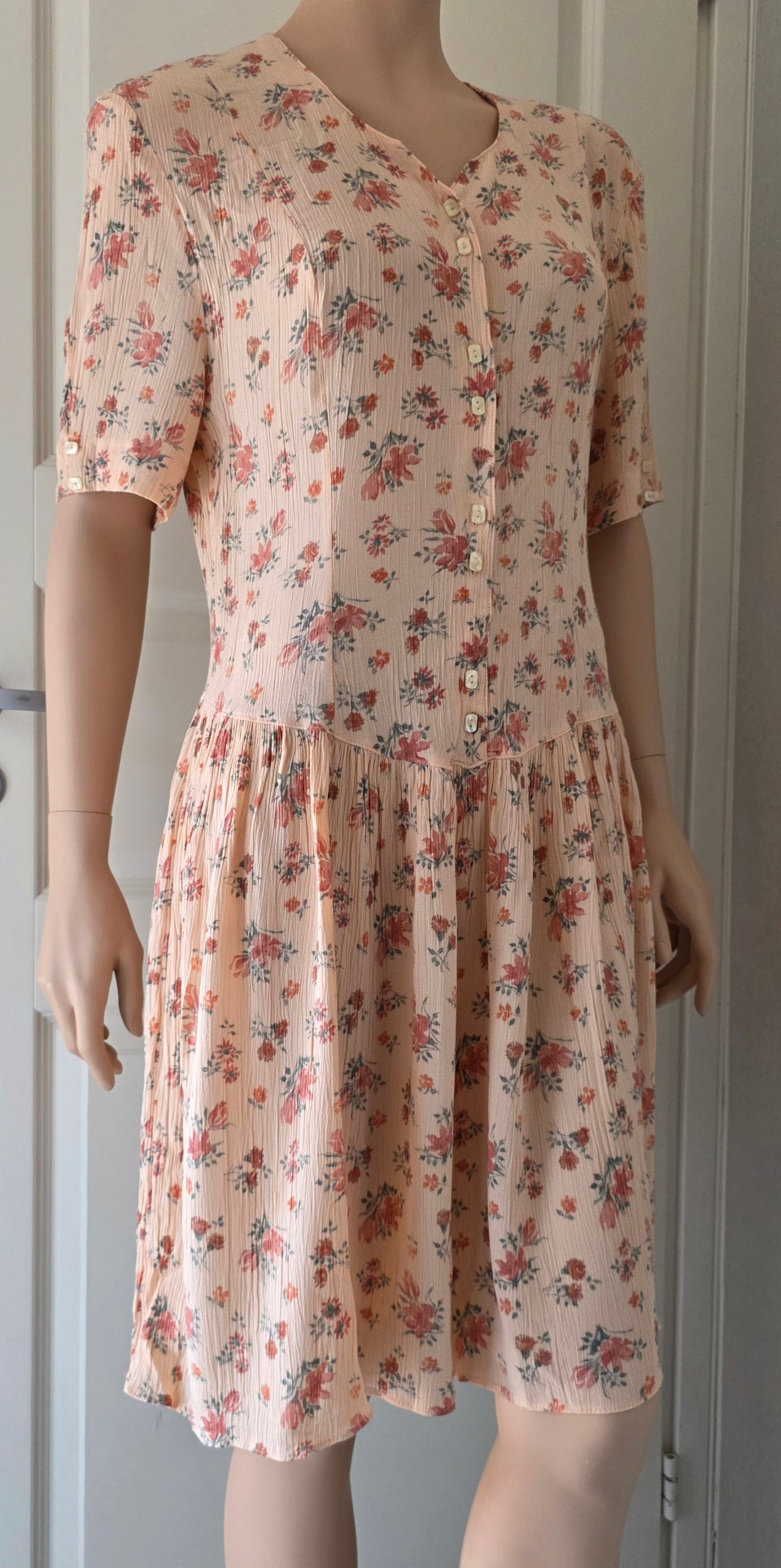 Pola, ruched viscose dress from the 90s, size 40-42