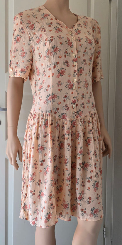 Pola, ruched viscose dress from the 90s, size 40-42