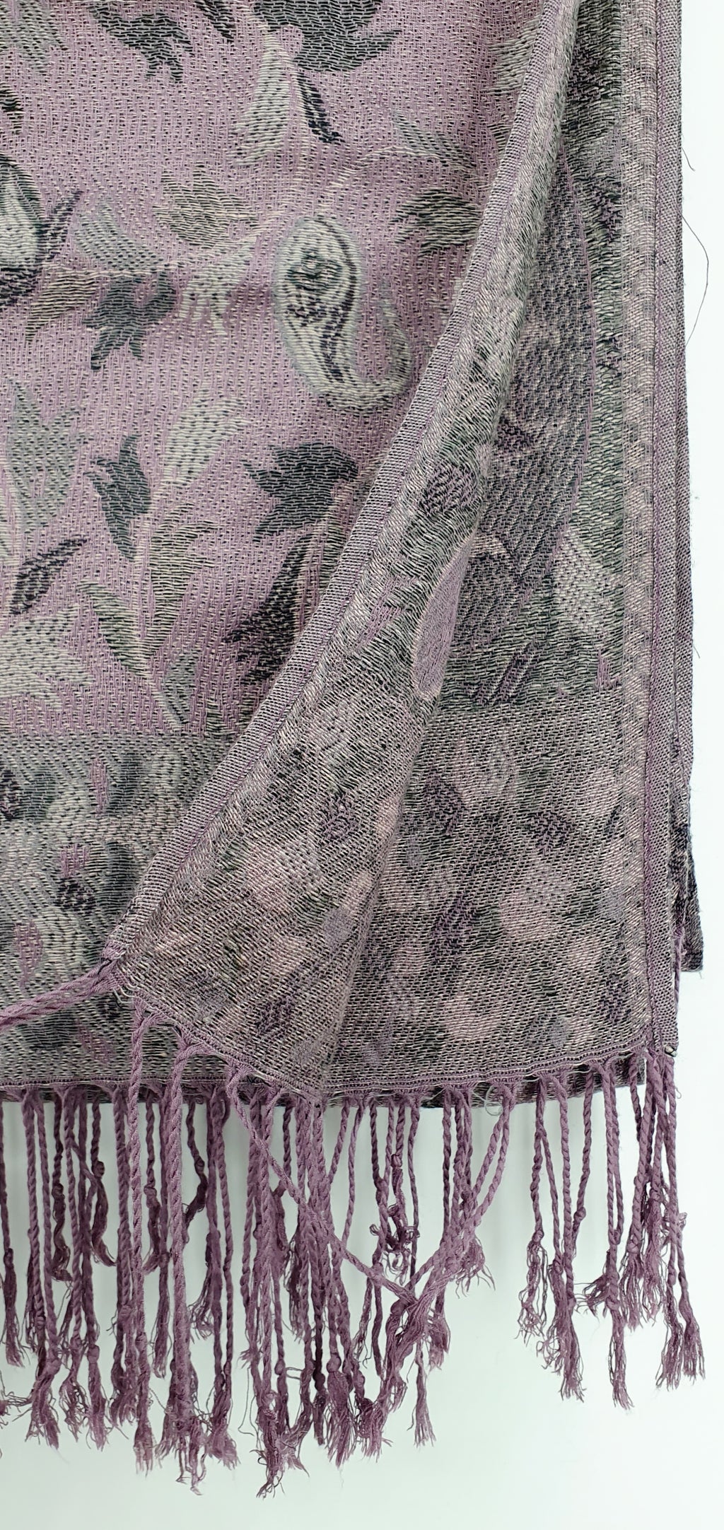 Scarf in purple and gray, size 70x185cm