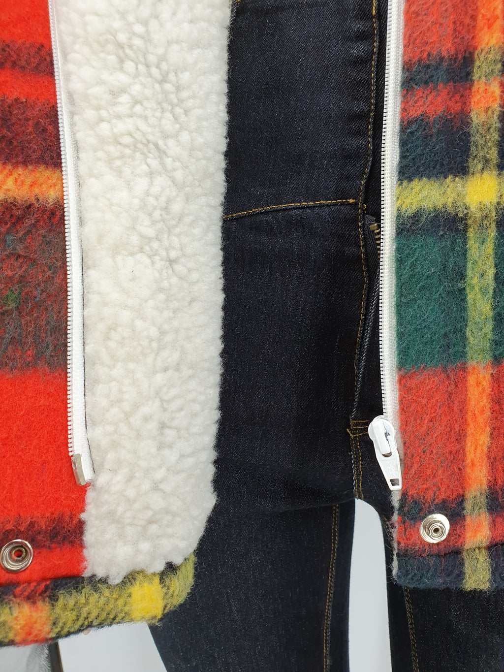 Game, checked winter jacket with teddy lining, 80s, size 38