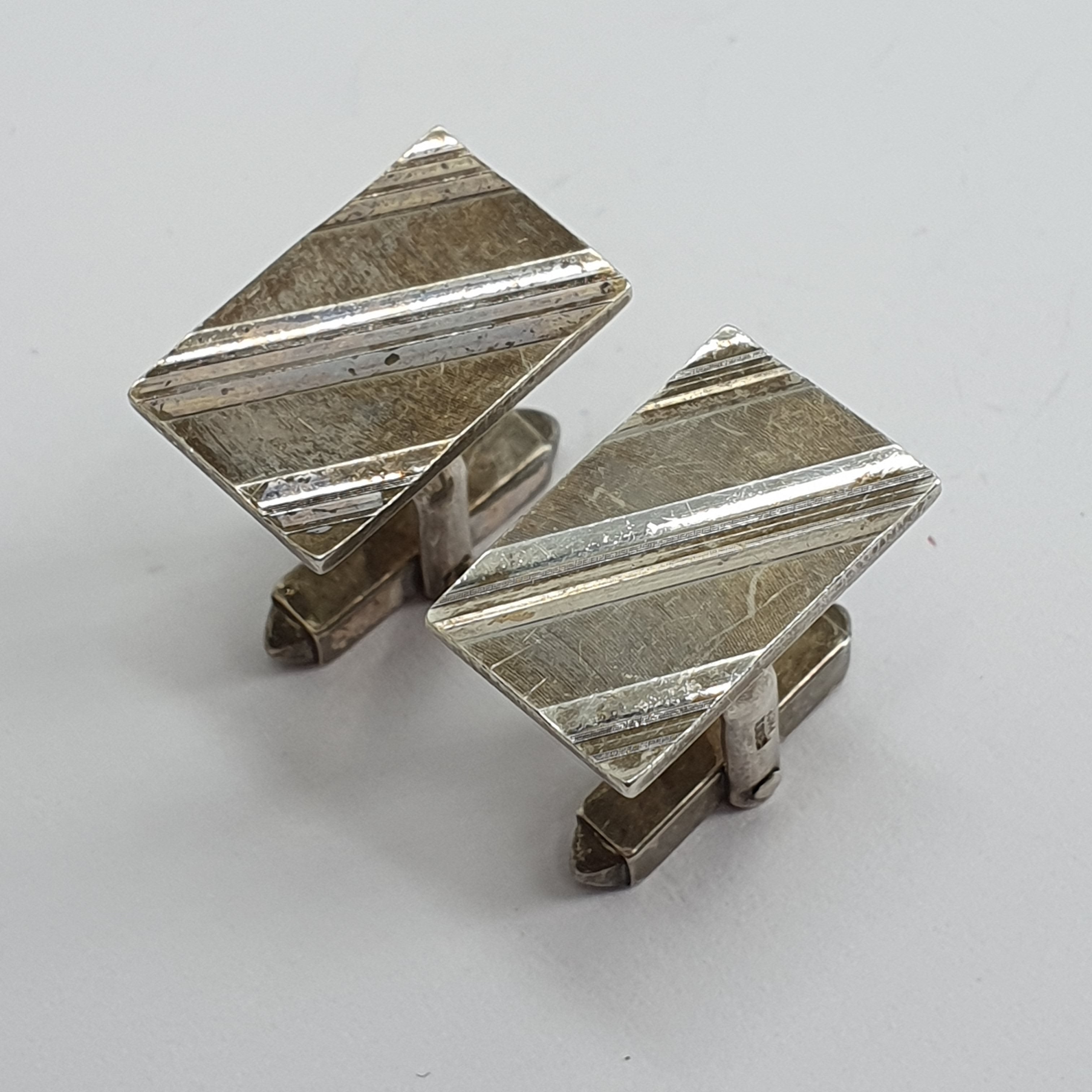Vintage cufflinks with diagonal stripes, Sterling silver
