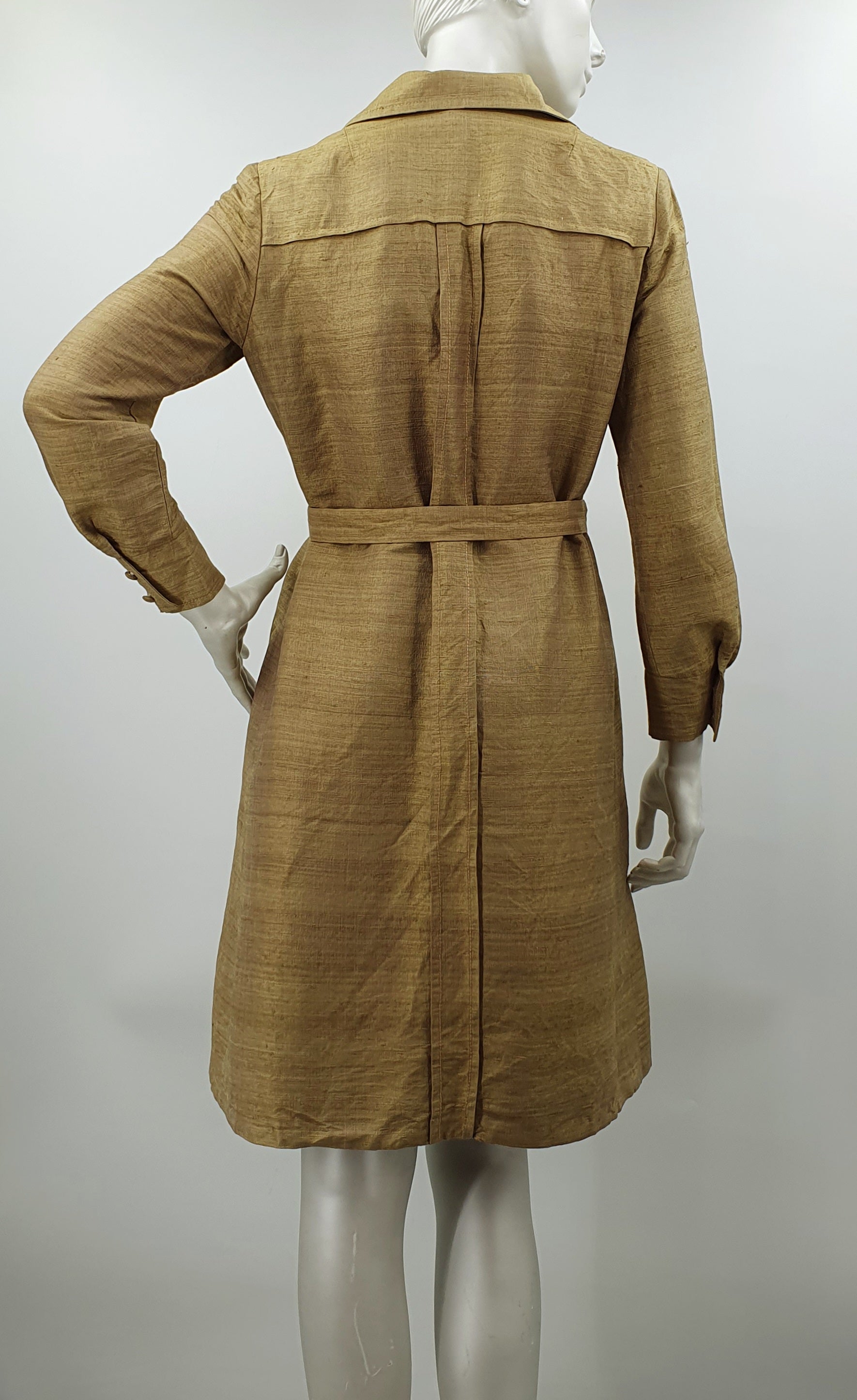 Raw silk dress from the 60s-70s, color golden sand, size 38/40