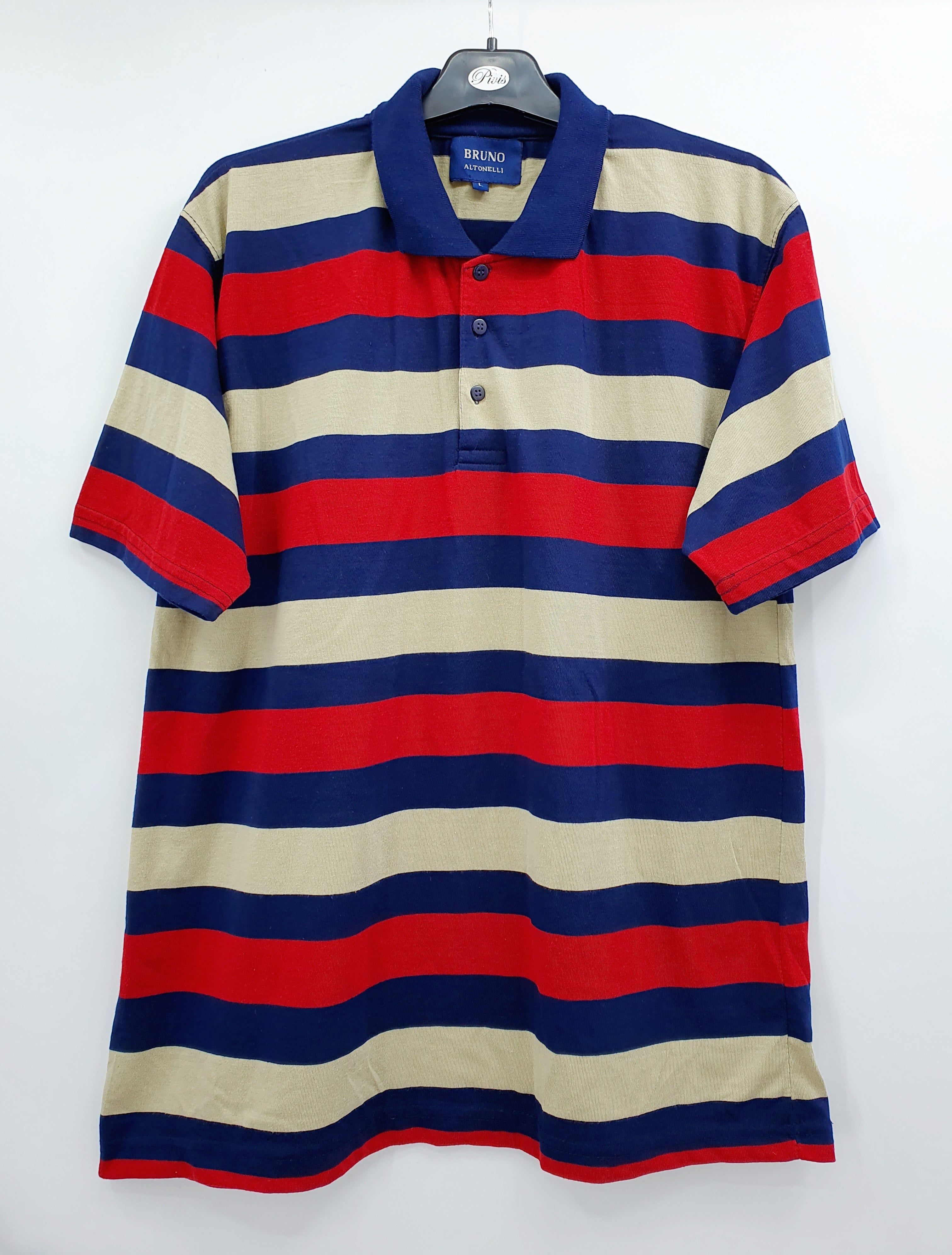 Bruno Altonelli, wide-striped men's polo shirt from the 90s, size M