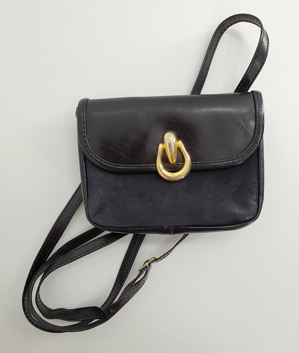 Black small bag from the 80s, genuine leather
