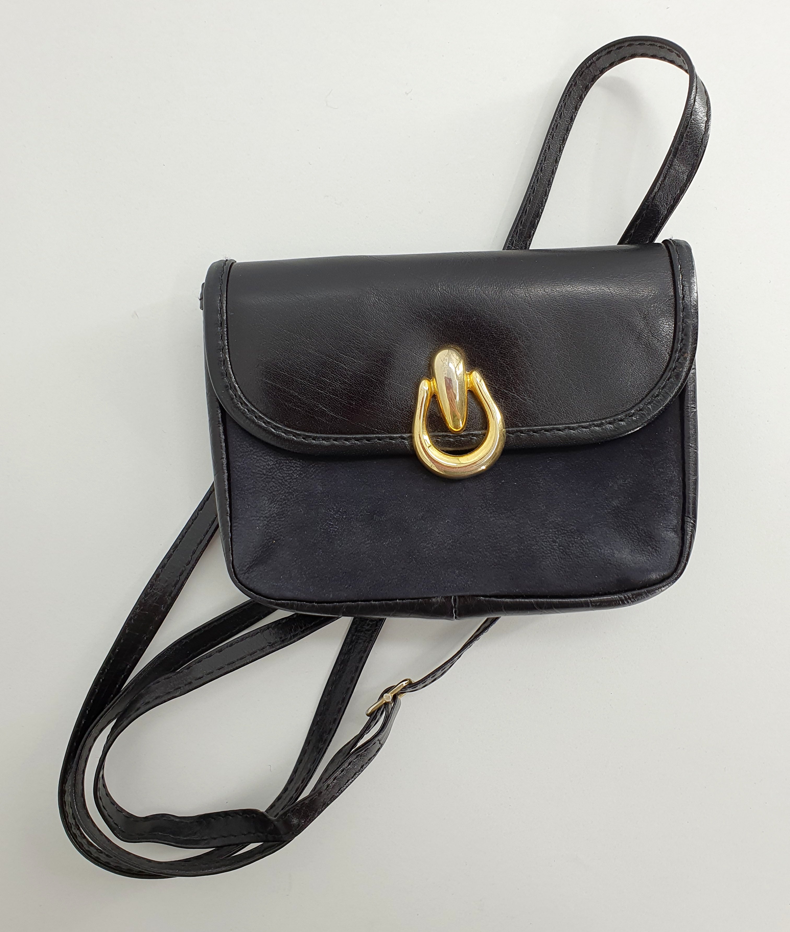 Black small bag from the 80s, genuine leather