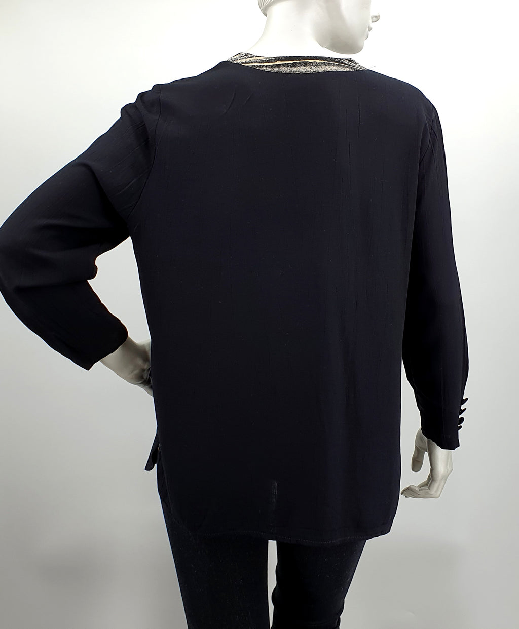 GR Design, black viscose shirt from the 90s, size 38/40