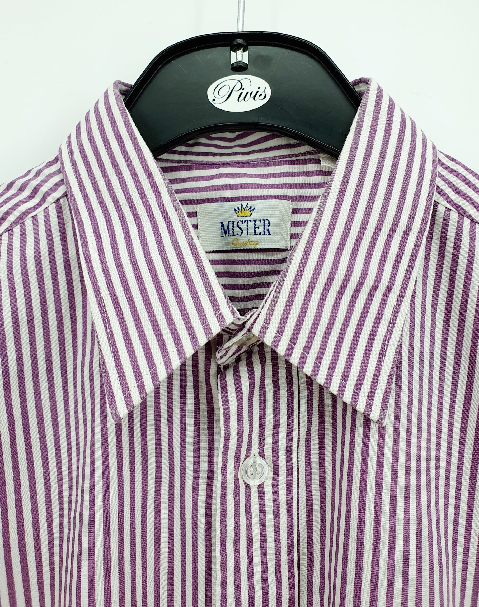 Mister Quality, striped men's shirt from the 80s, pink/blue, size M