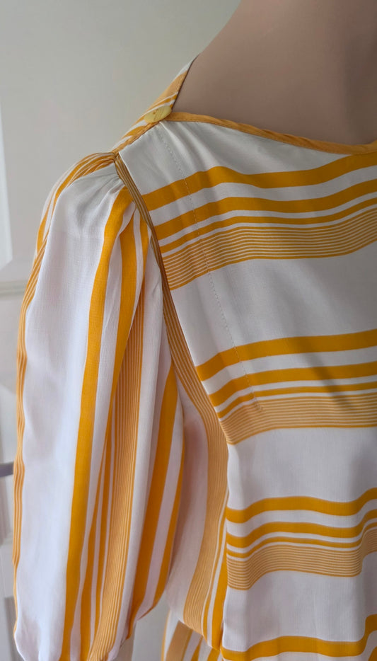 Yellow and white viscose dress from the 80s, size 36-38
