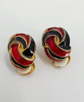 Cabouchon, red and black clip-on earrings