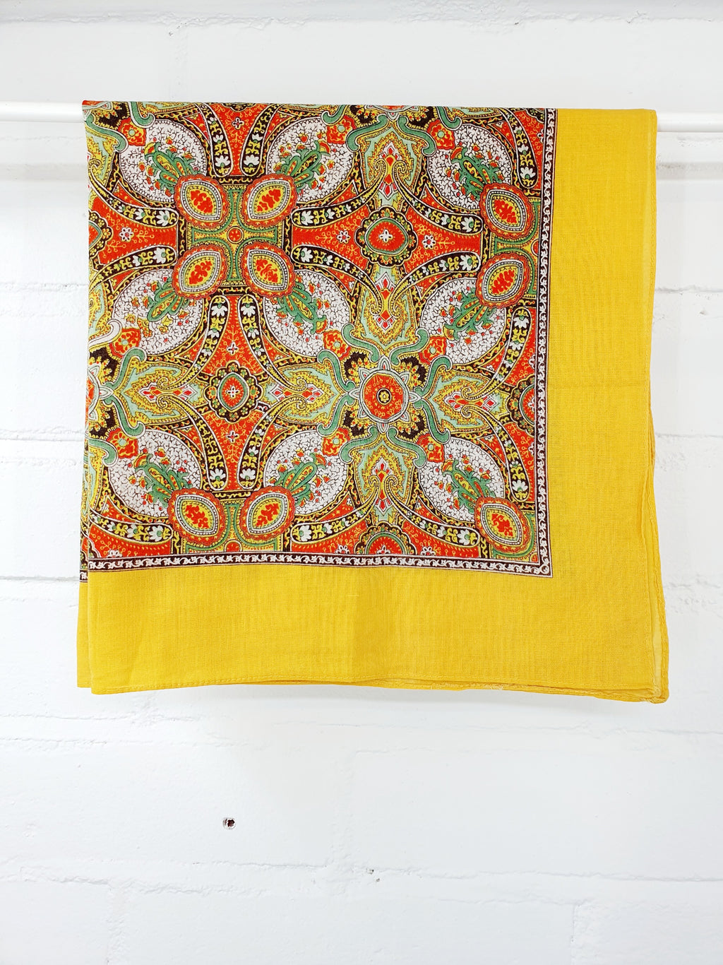 Yellow hippiestyle vintagescarf, paisley pattern