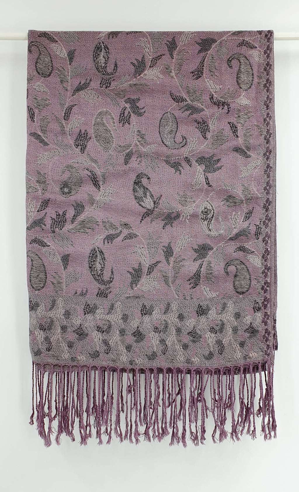 Scarf in purple and gray, size 70x185cm