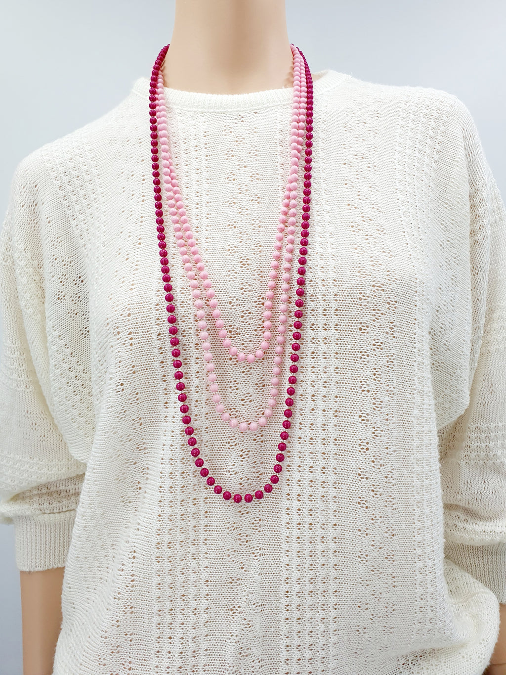Three-piece pepper bead necklace, color pink, length 100cm