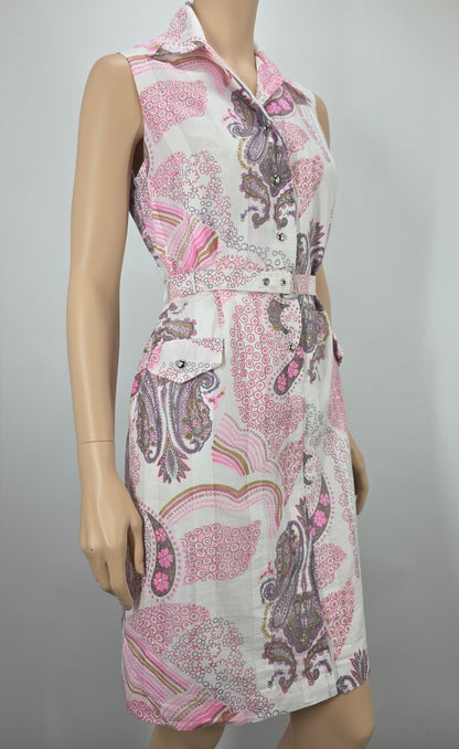 Sleeveless 60s-70s summer dress and belt, size 38
