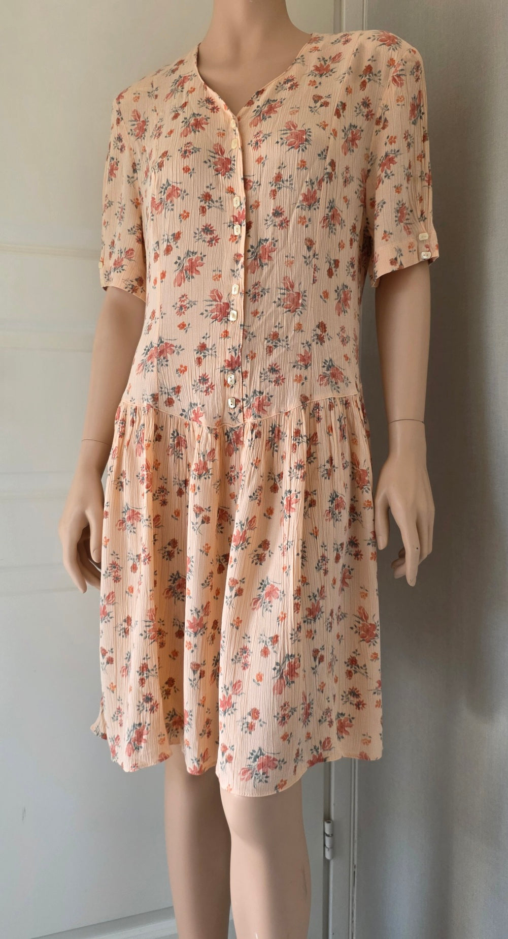 Pola, ruched viscose dress from the 90s, size 40-42