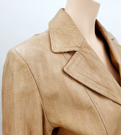 Big-L, naisten puolipitkä Y2K nahkatakki, väri beige, koko 40-42