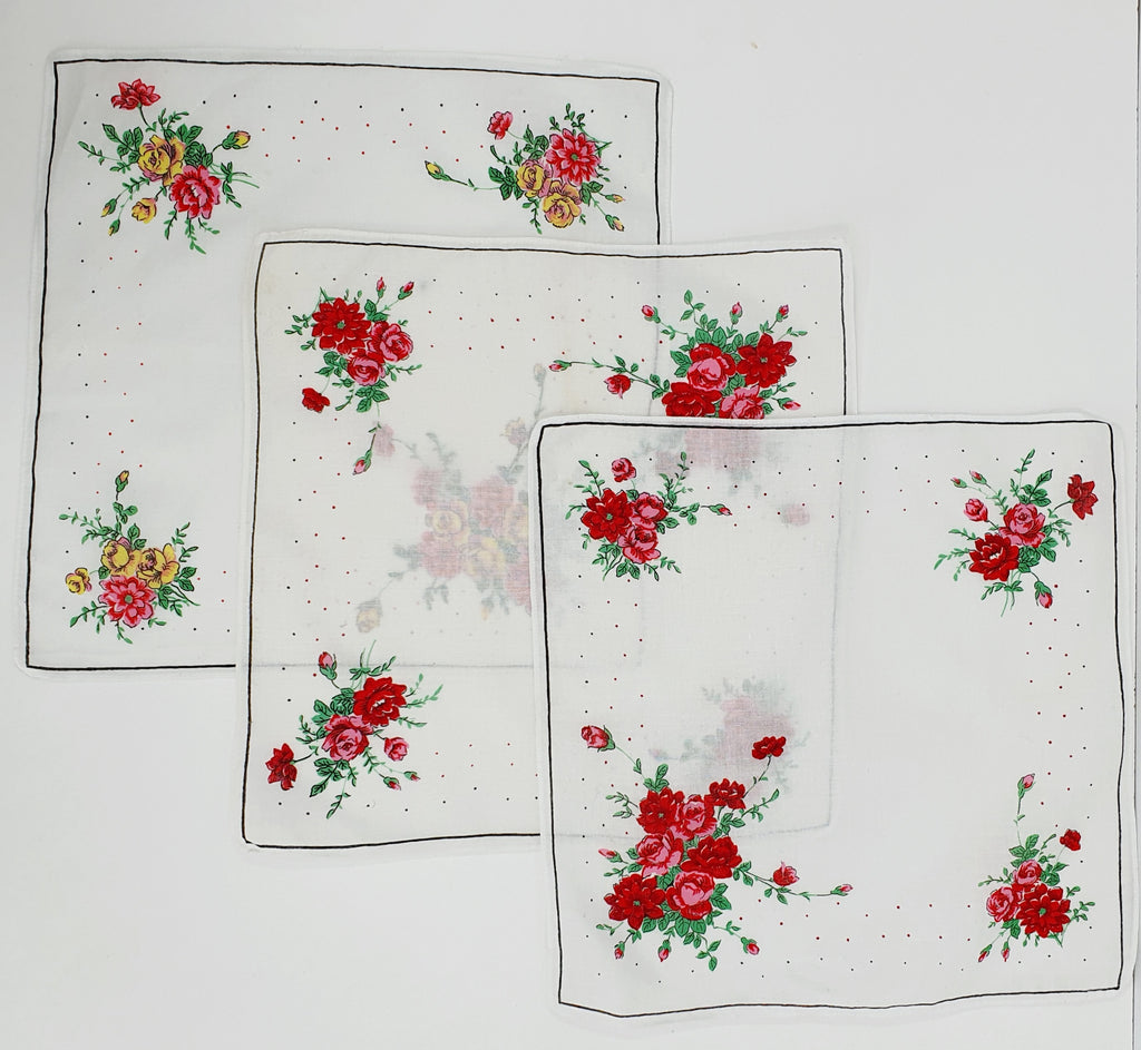 Vintage kangasliinat 3kpl, 1980-luku, kukkakuvio