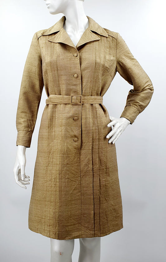 Raw silk dress from the 60s-70s, color golden sand, size 38/40