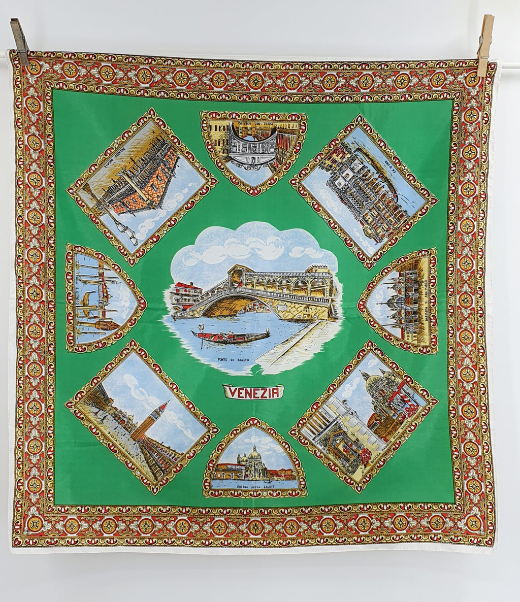 Venice-themed scarf from the 80s-90s, size 68x68cm