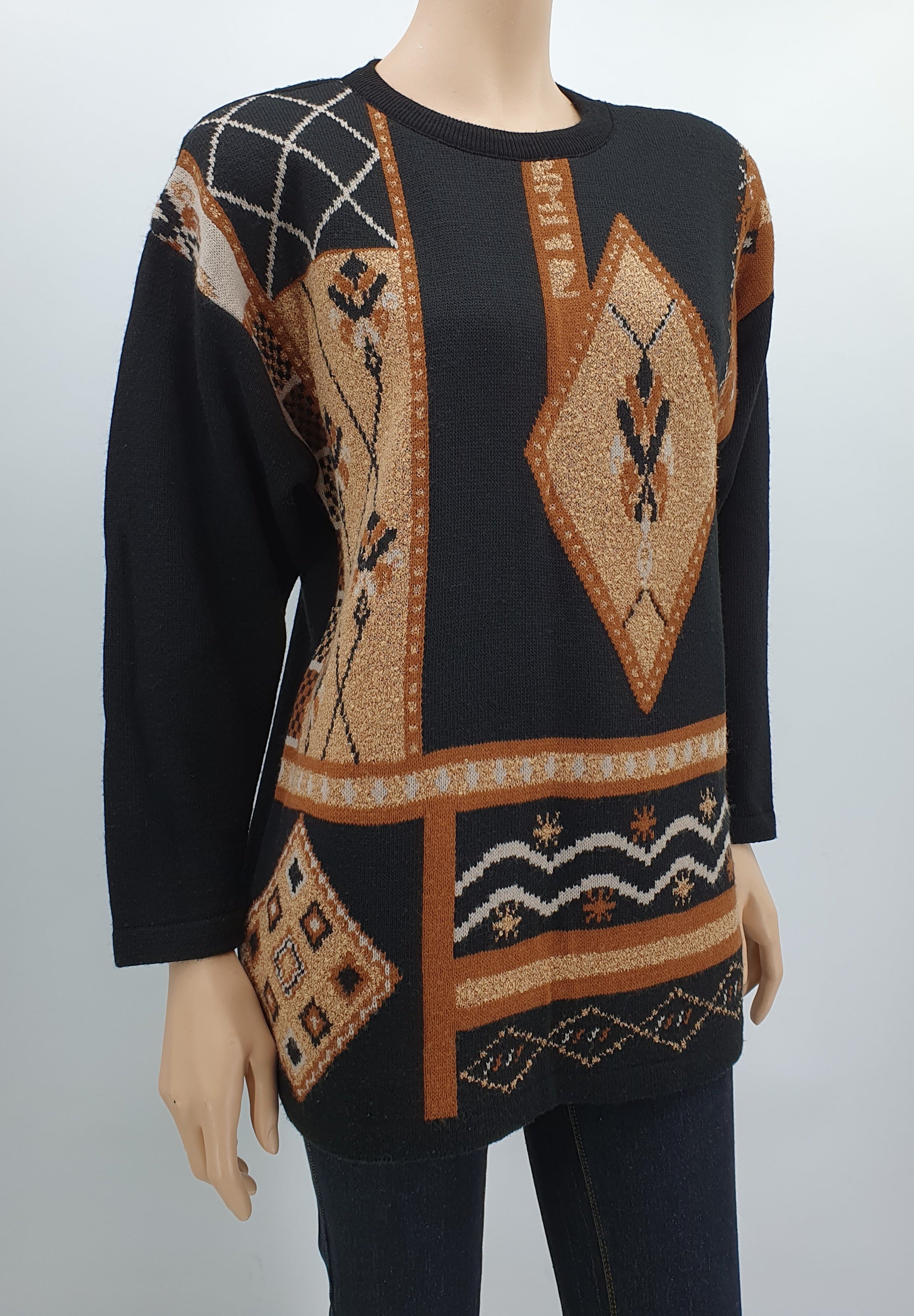 Kuviollinen vintage neulepusero 90-luvulta koko 38-40