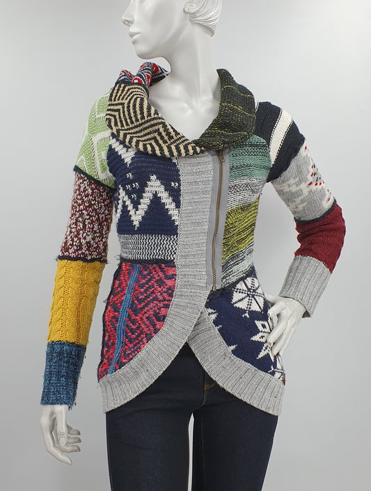 Desigual, colorful cardigan with zipper, size 34-36