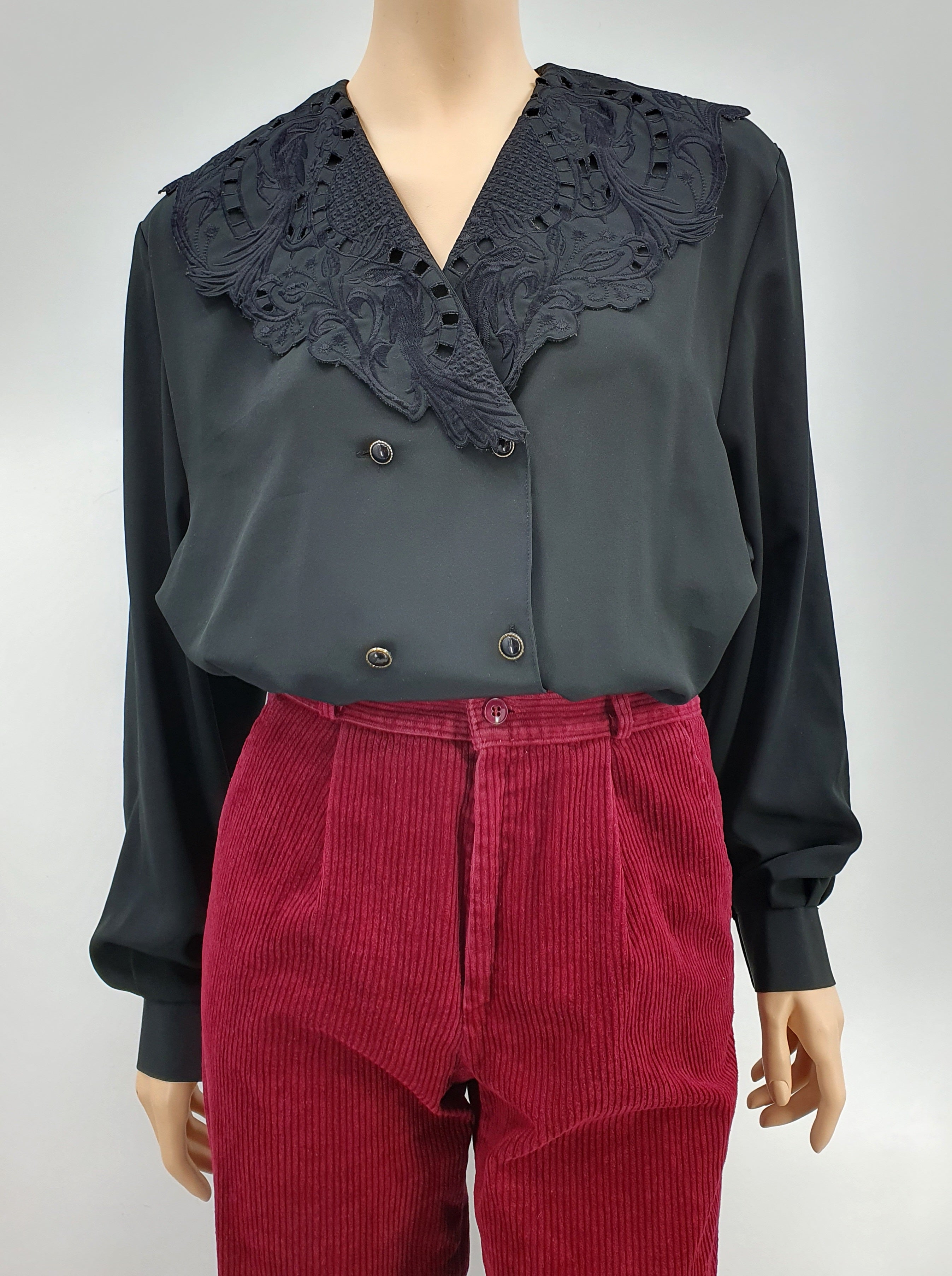Black embroidered women's shirt from the 90s, size 46