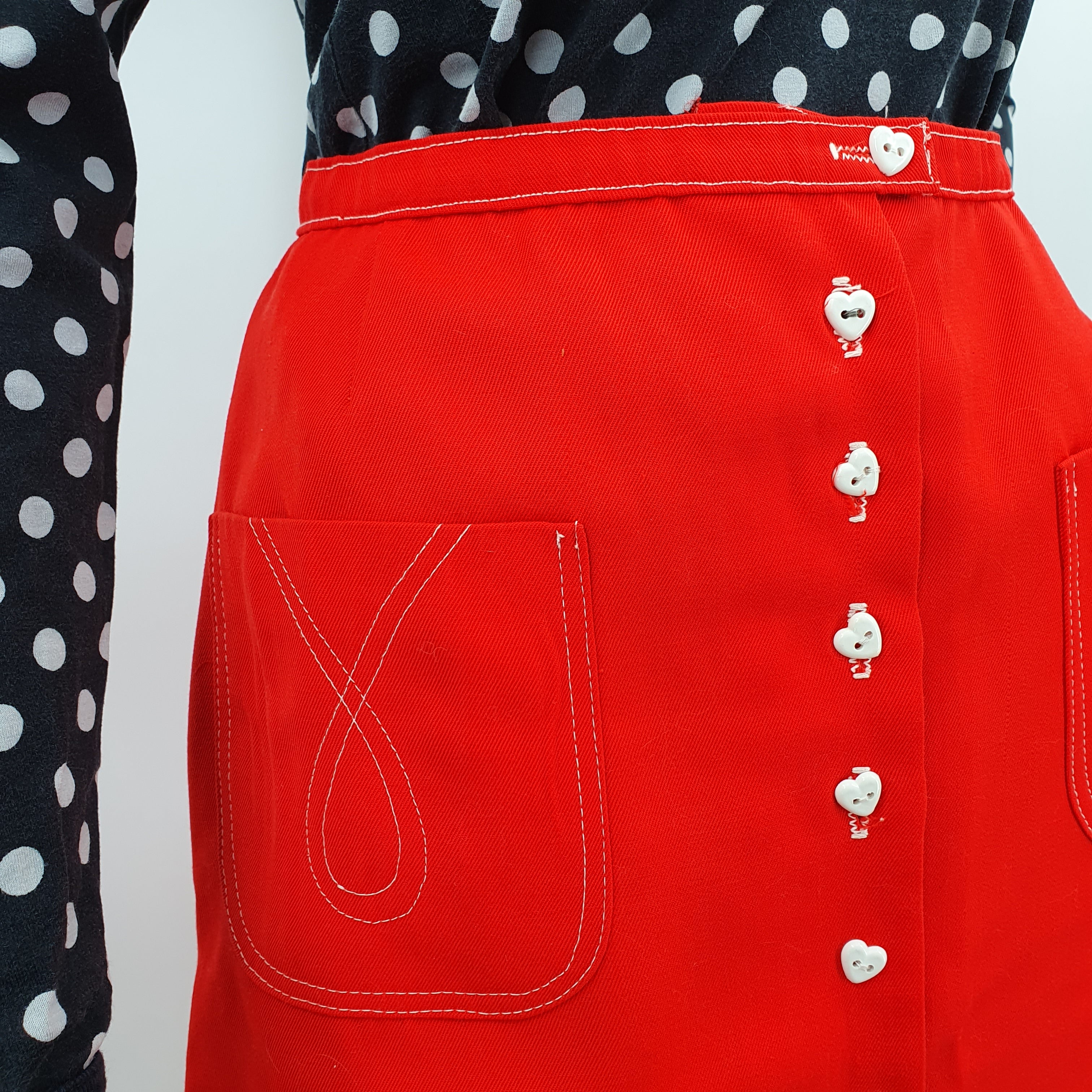 Texlene, red short skirt from the 70s, waist 64cm, size 34