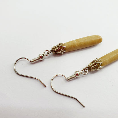 Earrings, light beige natural stone