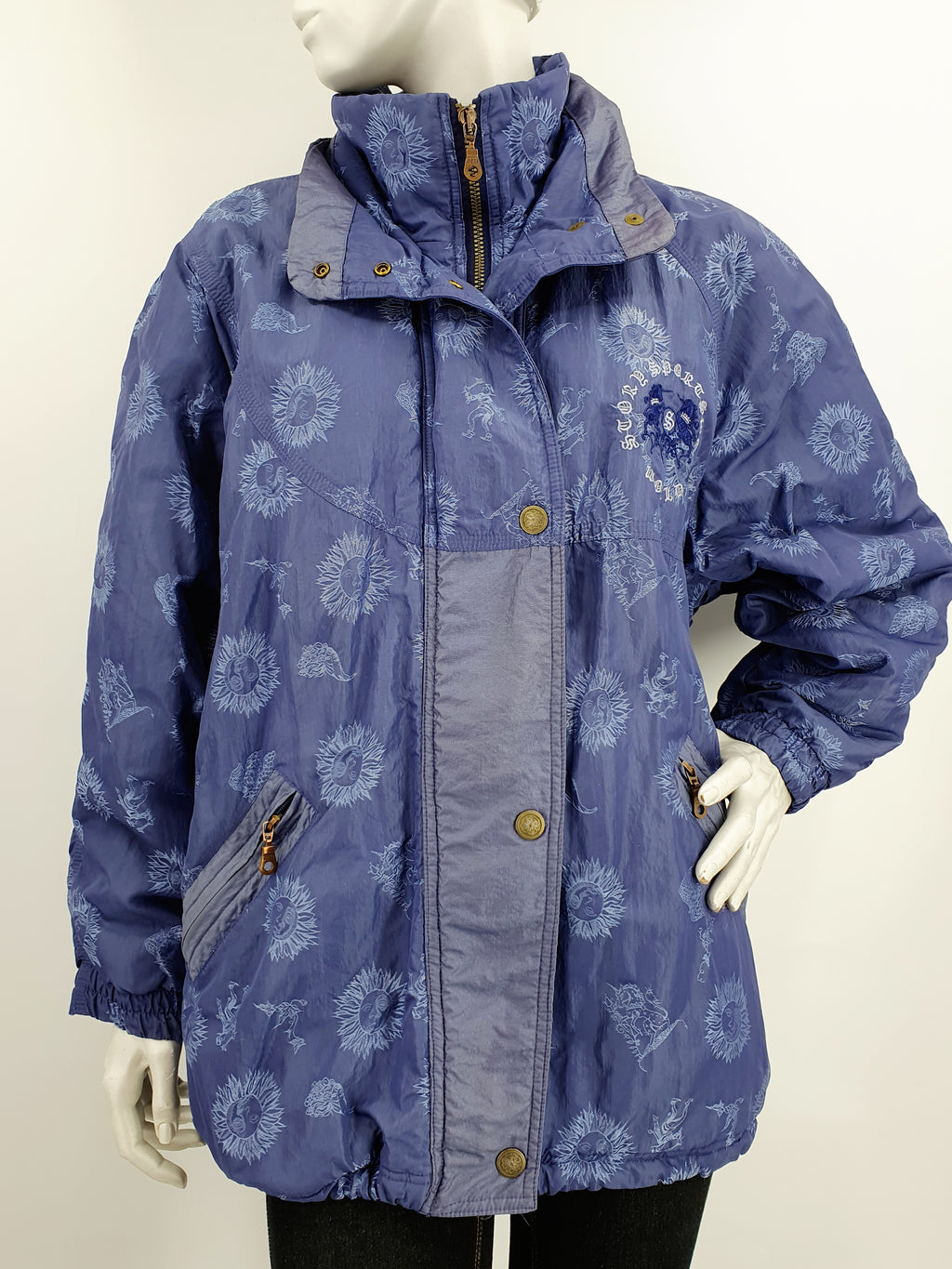 Grey-blue padded winter jacket from the 80s, size 40-42