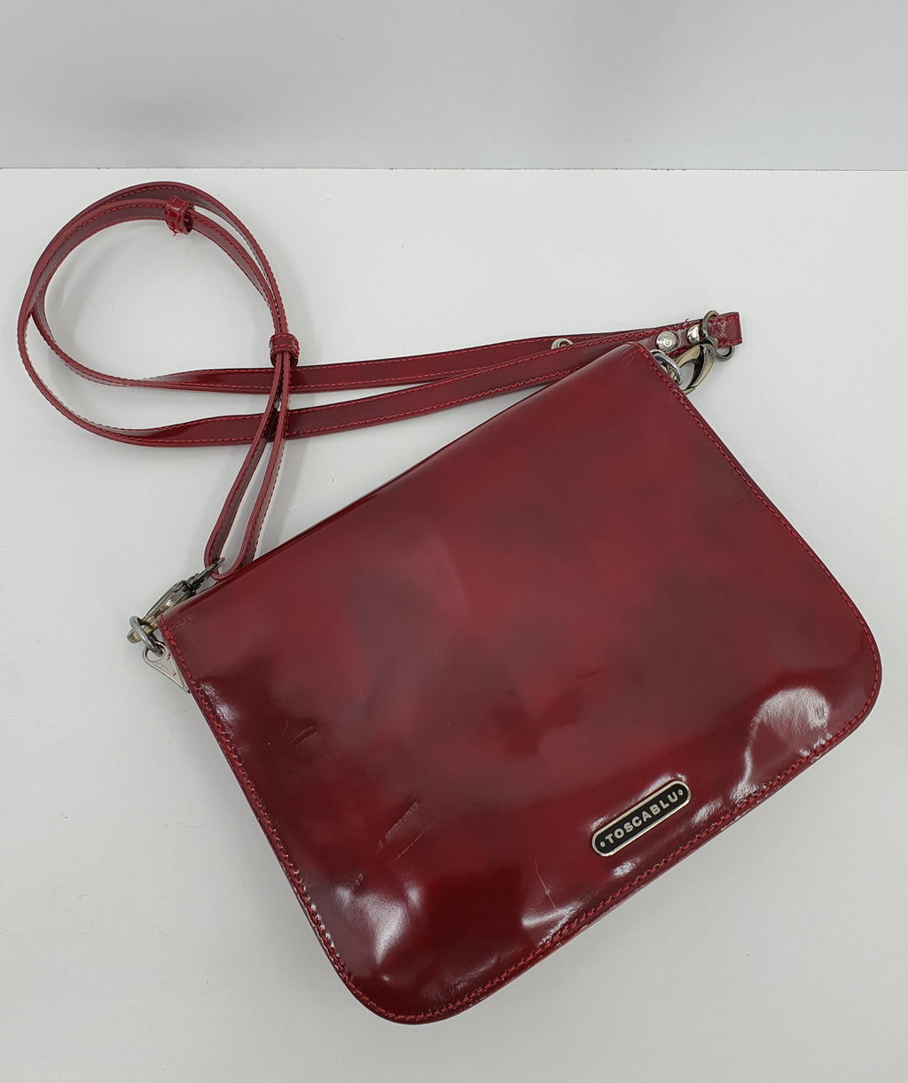 Tosca Blu, red vintage patent leather bag, genuine leather