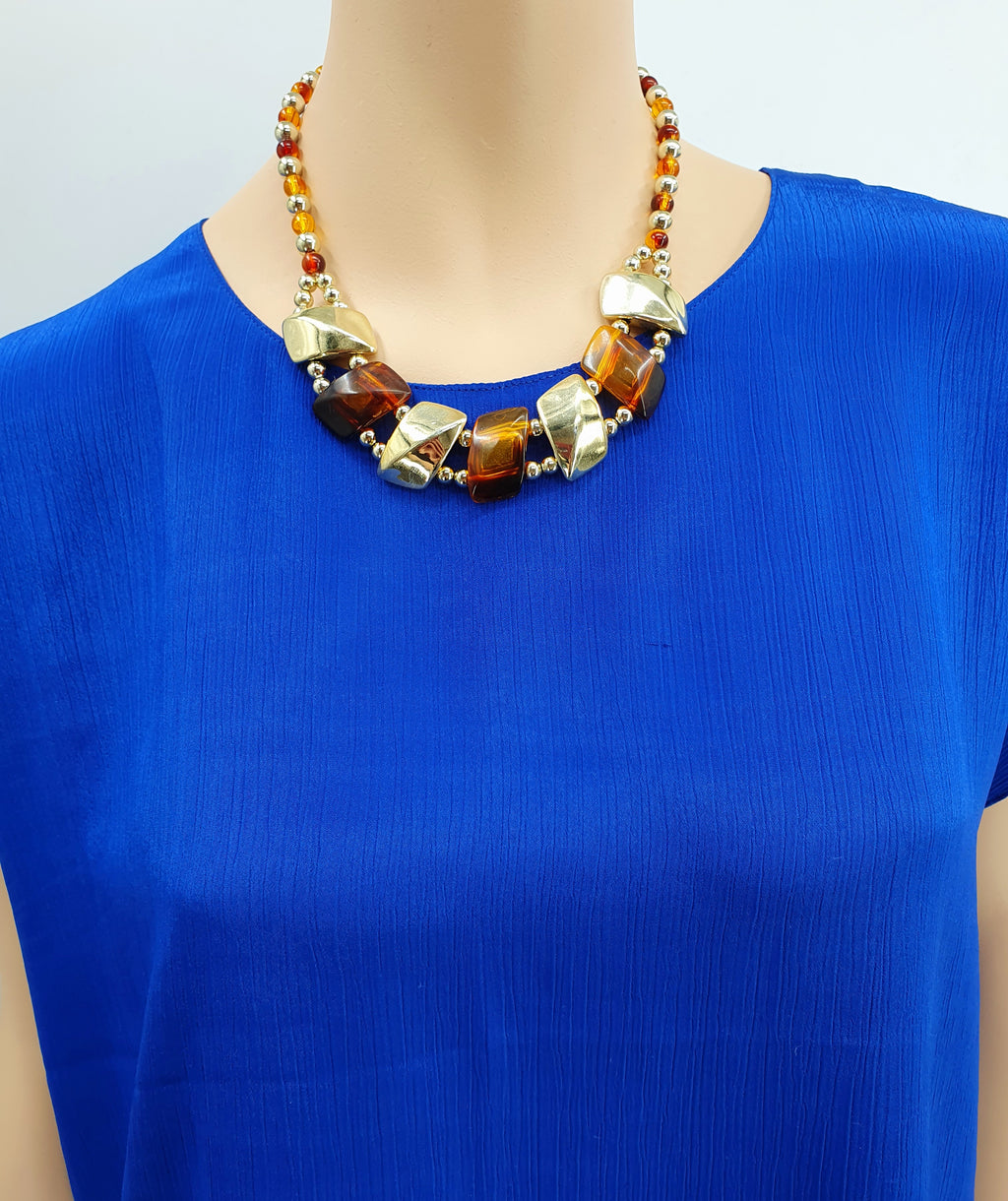 Amber and gold necklace from the 80s, length 55cm