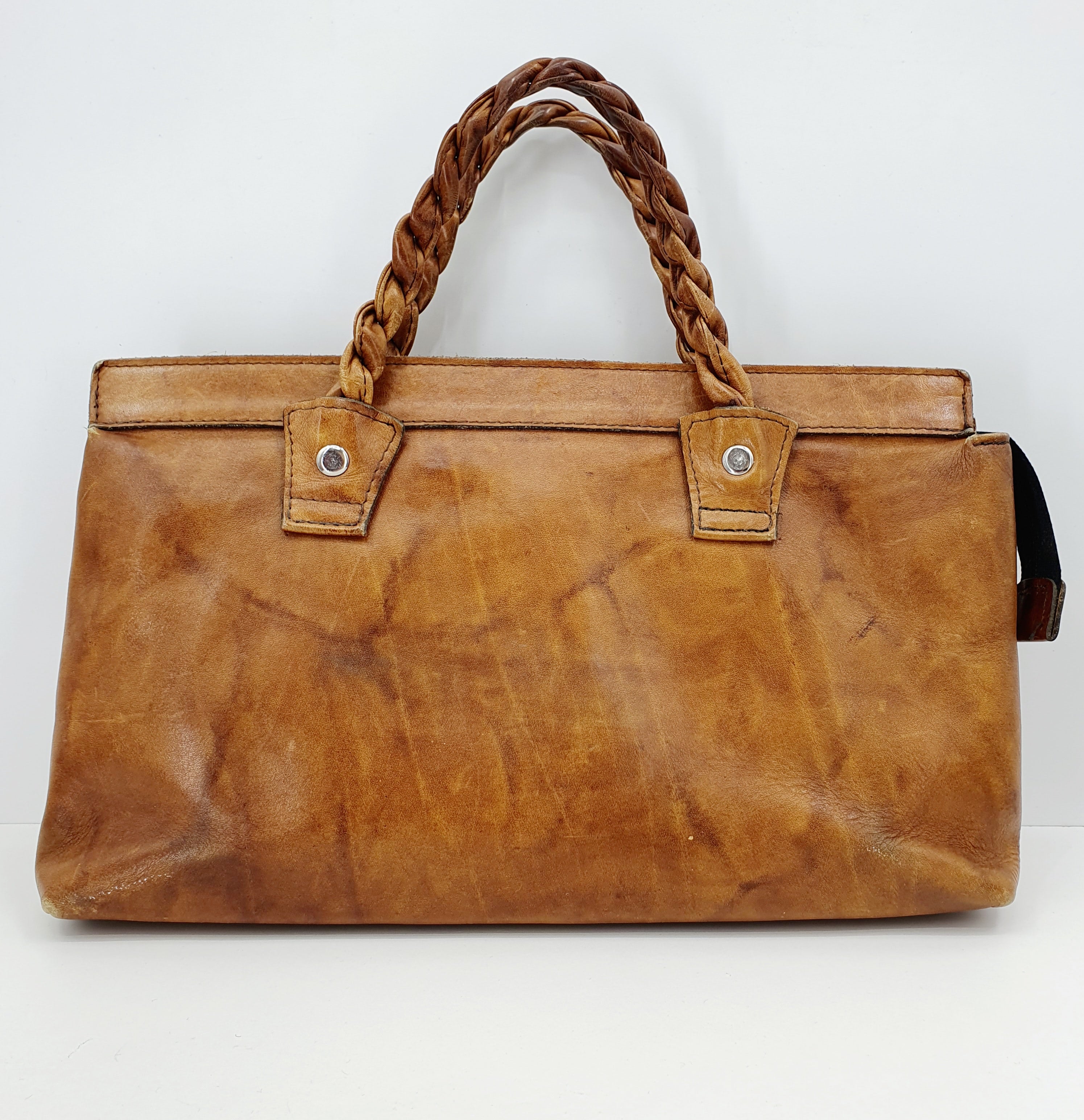 Brown handbag from the 70s, genuine leather, interior renovated