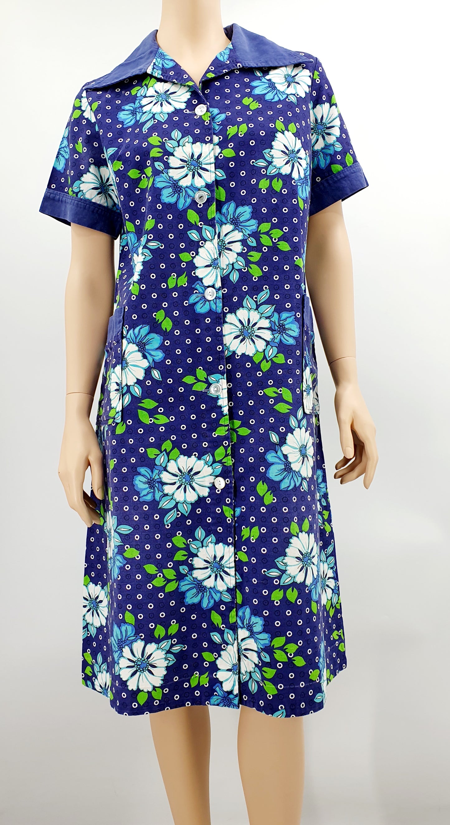 Carat, blue cotton dress from the 70s-80s, size 38-40