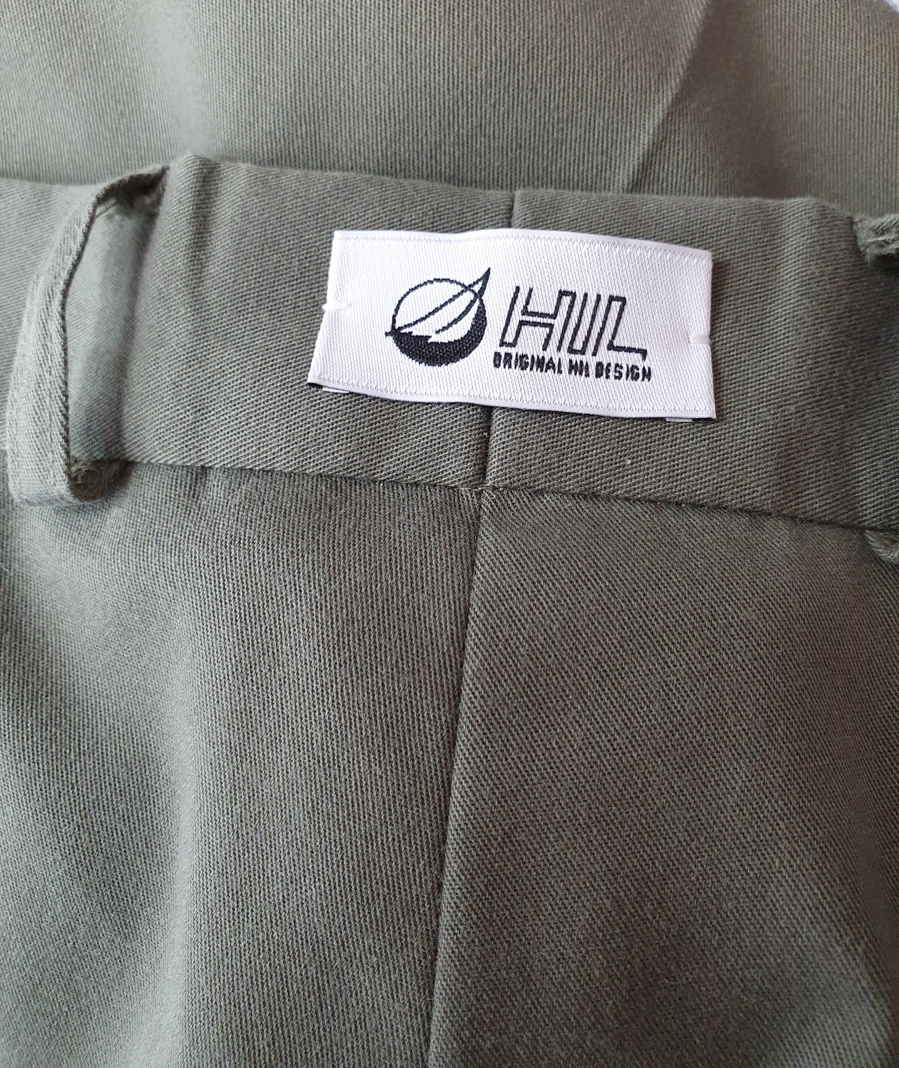 Miesten suorat vintagehousut 90-luvulta Väri vanhavihreä Upslaakilahkeet Kuva tuotelogosta