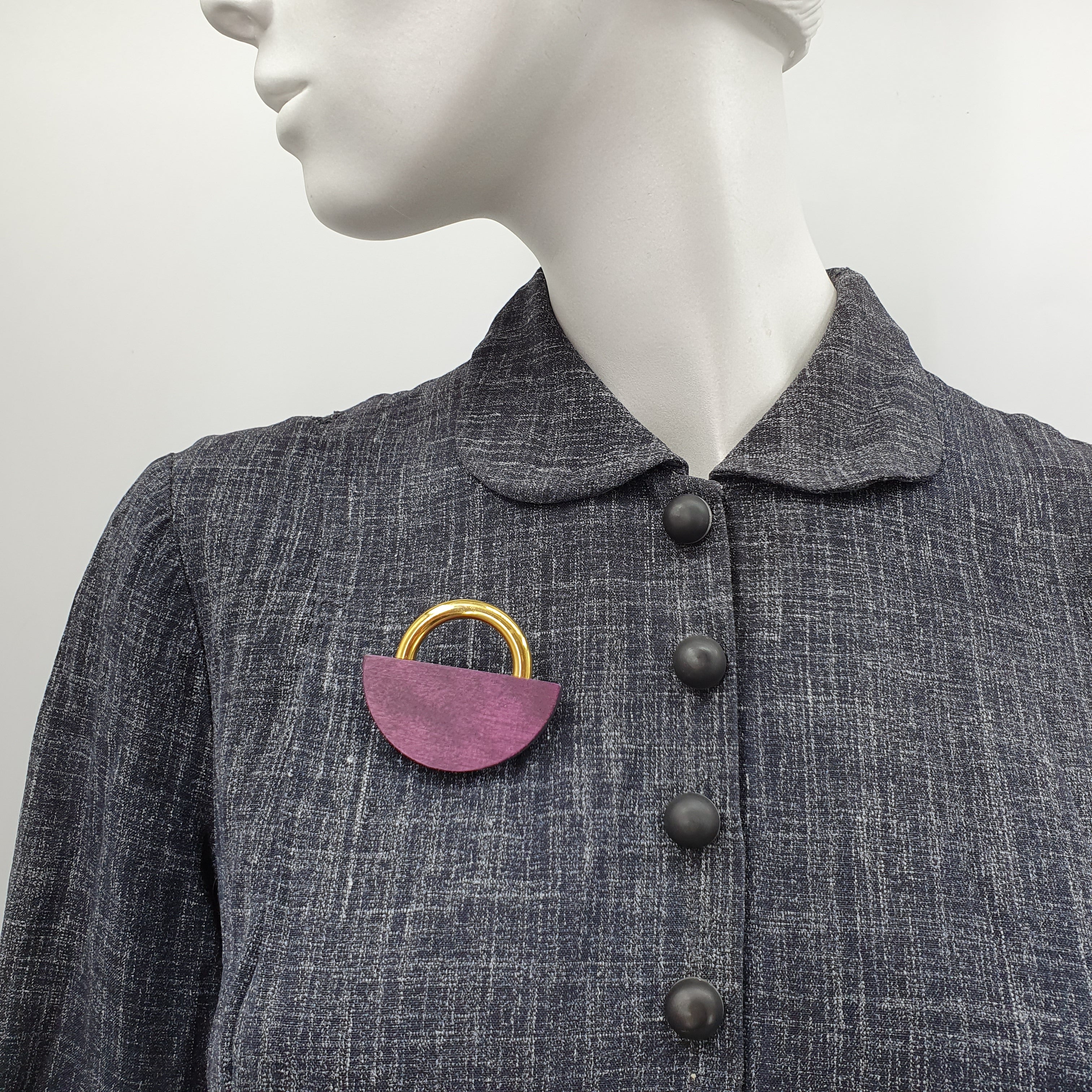 Aarikka, vintage brooch from the 80s-90s, color plum/gold