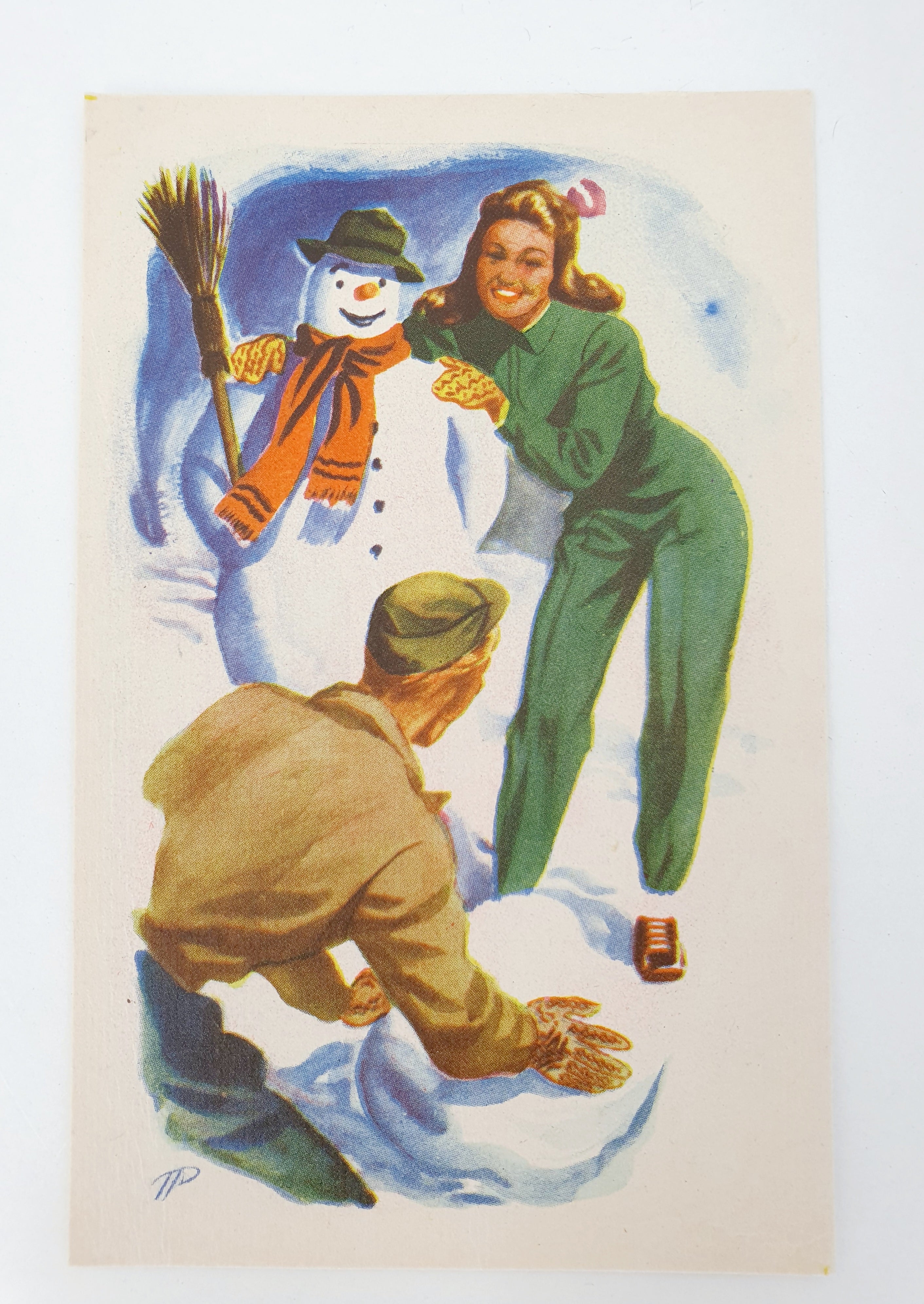 Unused winter hobby-themed postcard from the 1950s, figure skating/downhill skiing/snow games