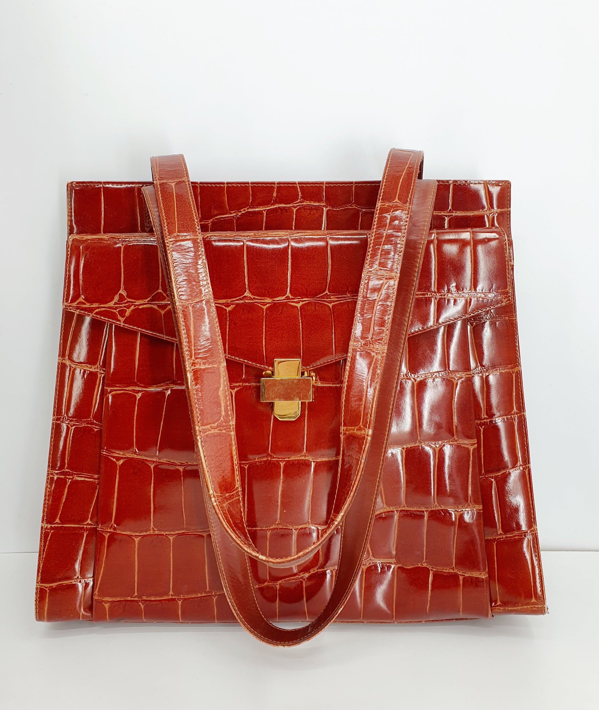 Matelijakuvioinen shopper bag 90-luvulta, väri oranssinruskea