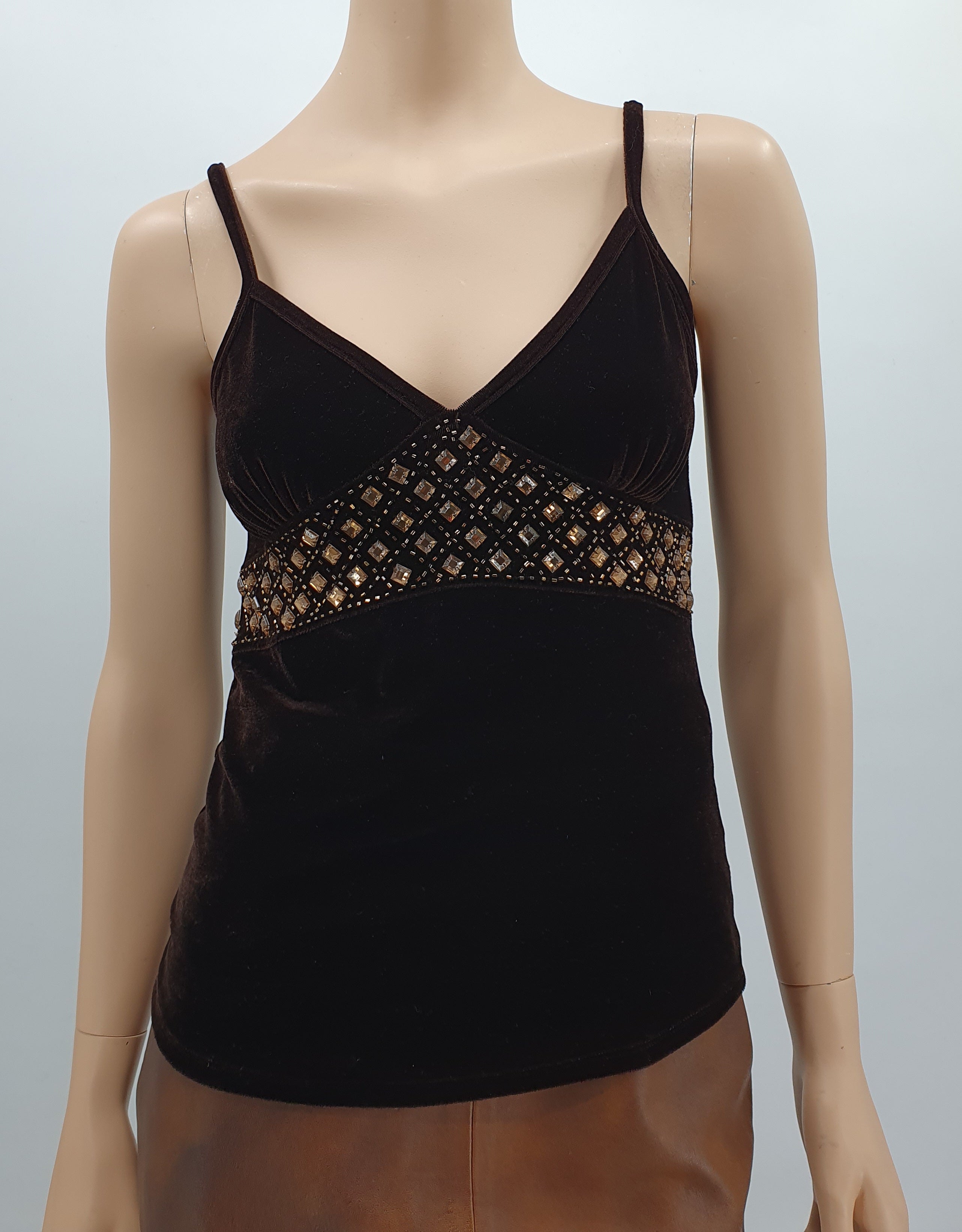 Samettitoppi 2000-luvun alusta, väri ruskea, koko 34