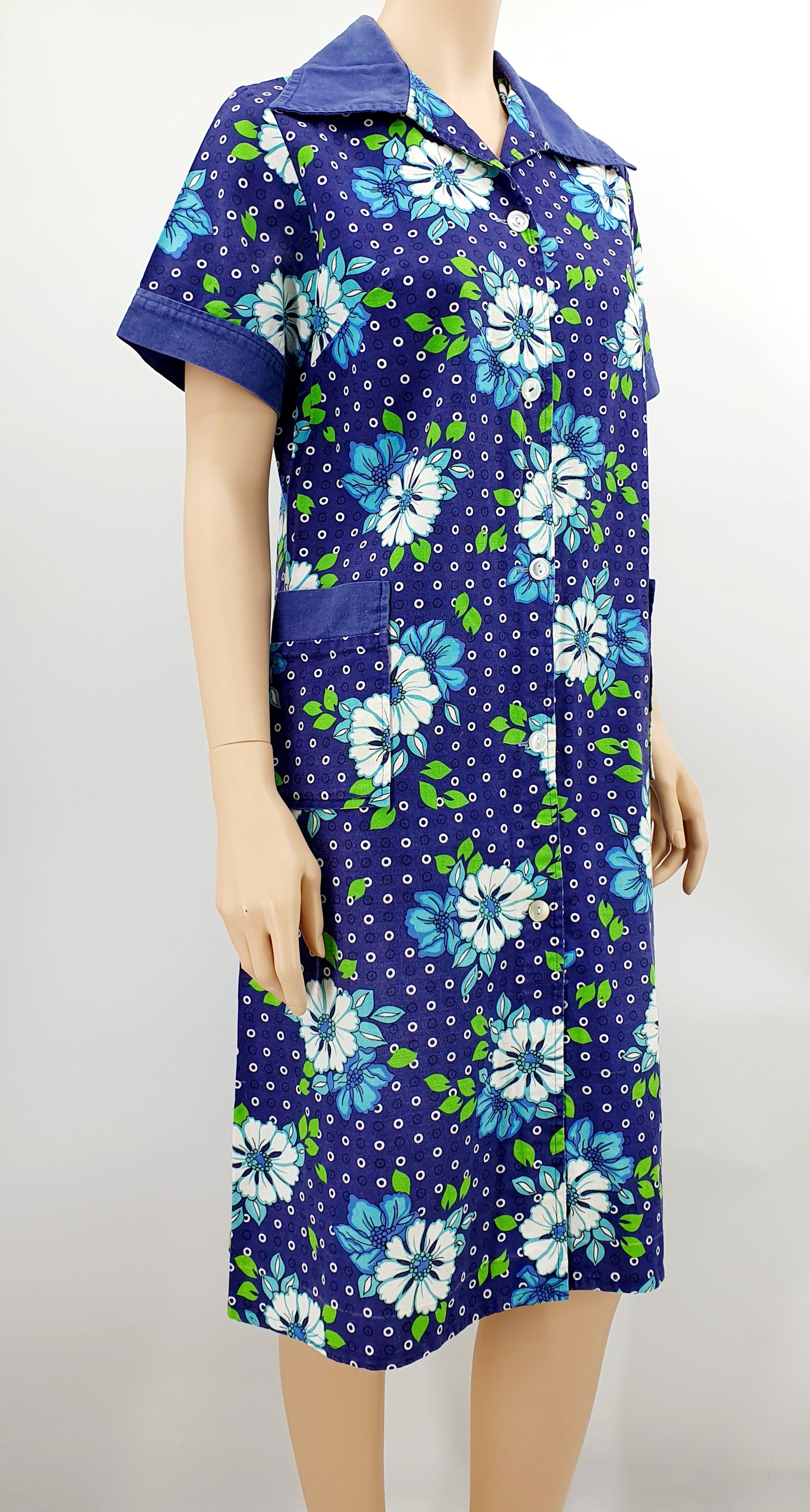 Carat, blue cotton dress from the 70s-80s, size 38-40