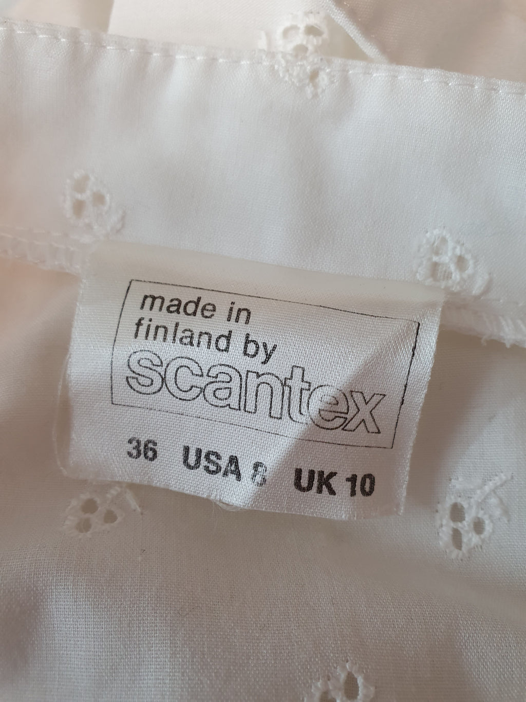 Scantex, valkoinen vintagemekko, 80-luku, koko 36