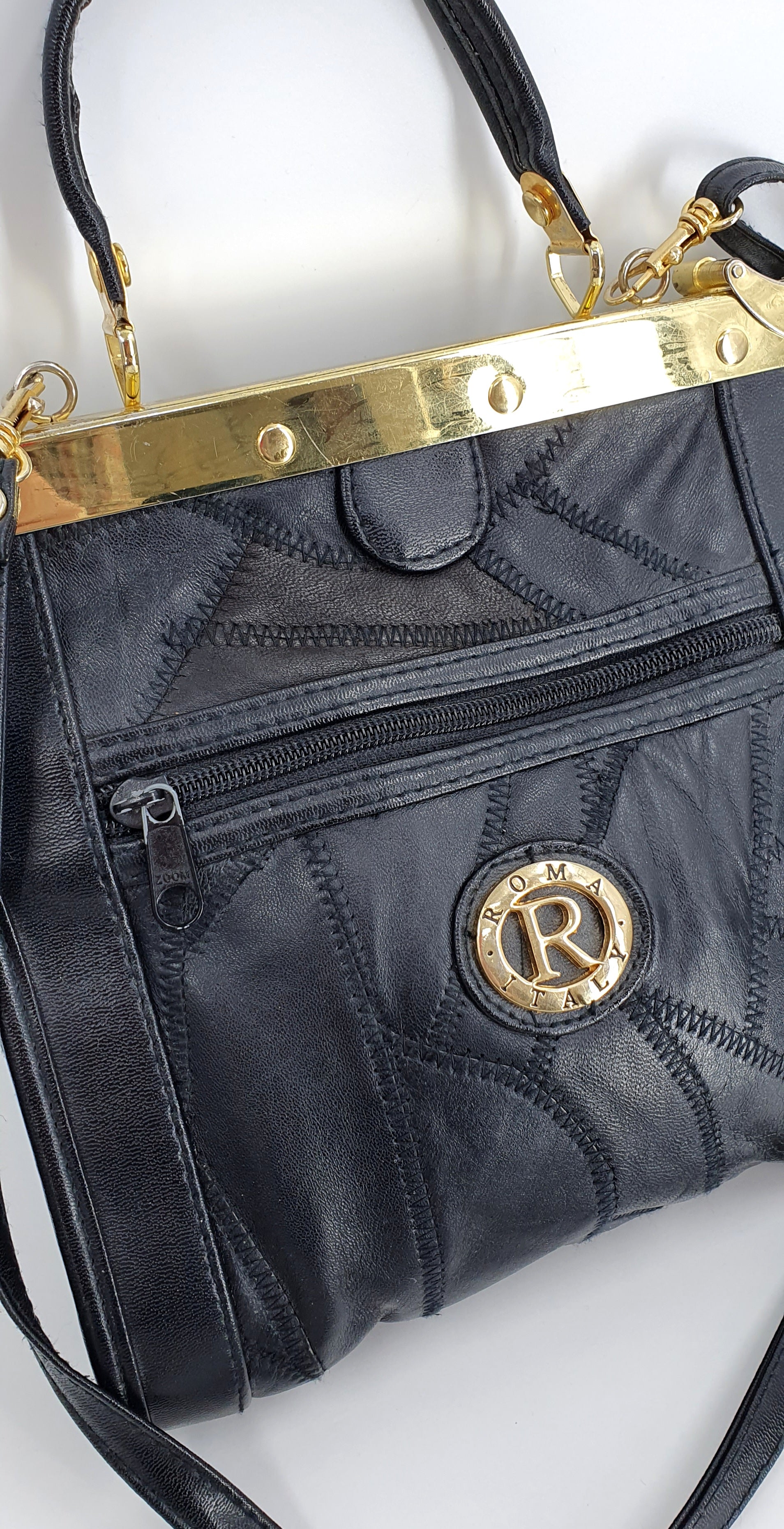 Black leather shoulder bag from the 90s