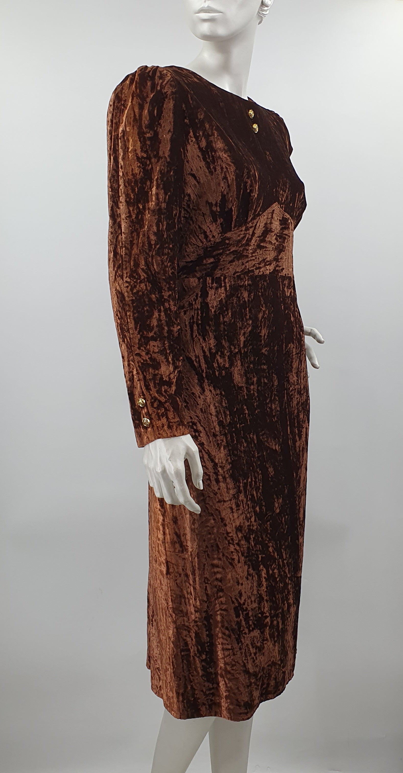 Dark brown velvet party dress, 80s-90s, size 38(40)