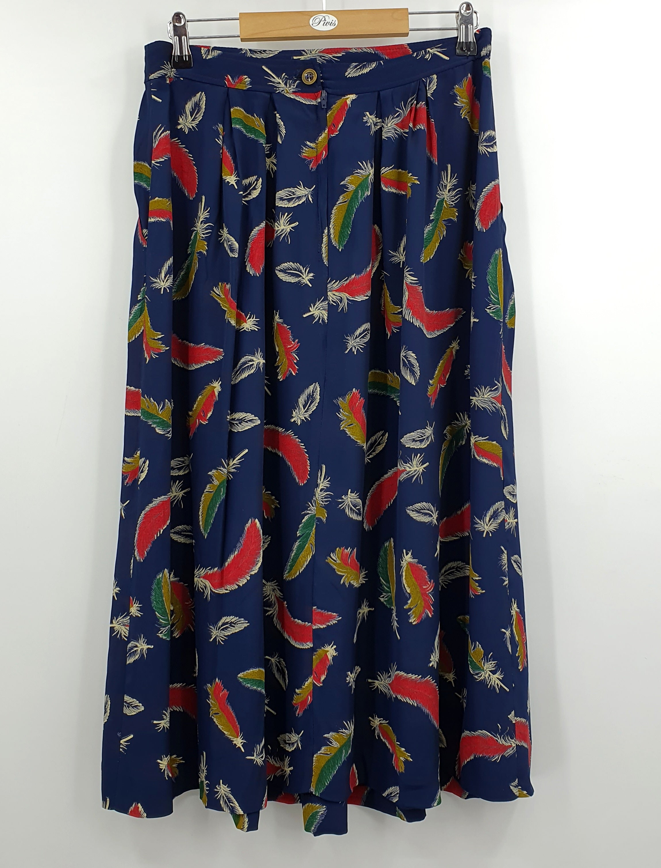 Piretta, feather pattern viscose skirt from the 90s, VY 76cm, size 38