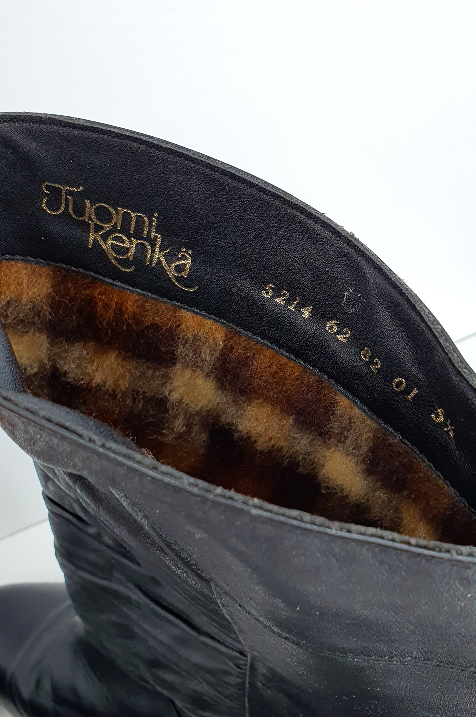 Tuomi-Kenkä, black leather boots from the 80s, size 38