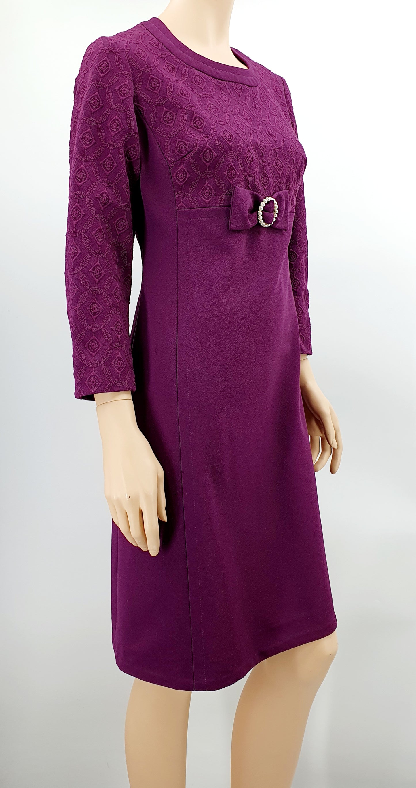 Suojanen Oy, plum-colored party dress from the 60s-70s, size 38