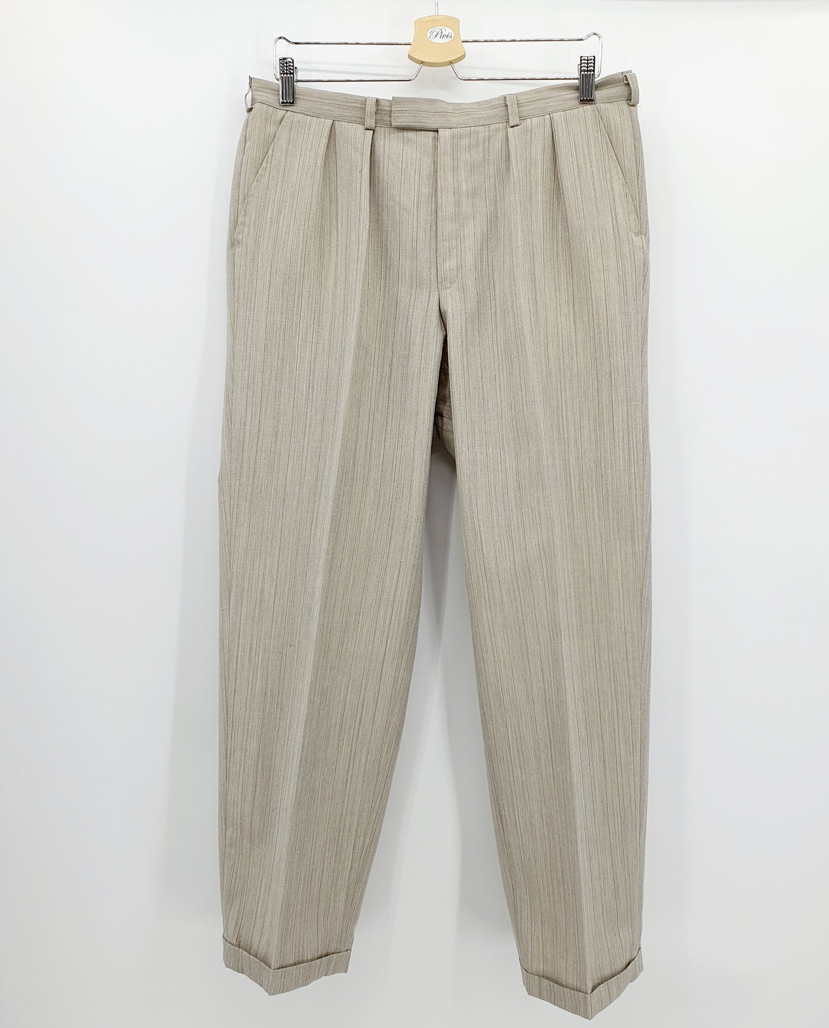 Miesten villasekoitehousut 80-luvulta Väri harmaa raitakuvio